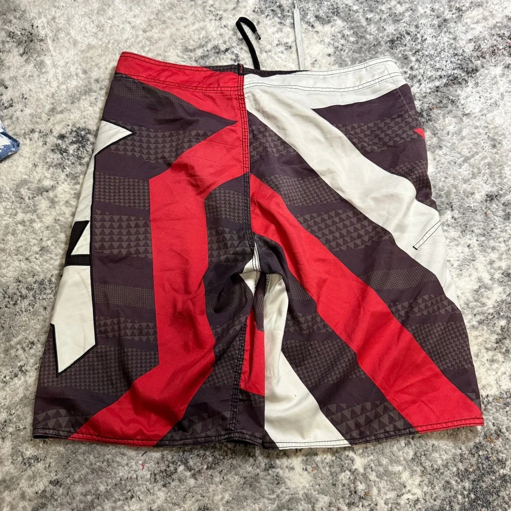 Rip Curl Mens Board Shorts Red Black White Geometric Logo Swim Trunks Size 36‎